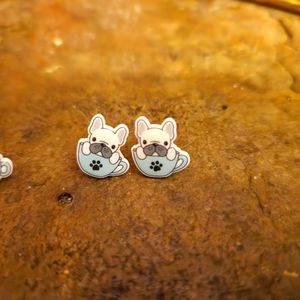handmade Stud frenchie Earrings !!